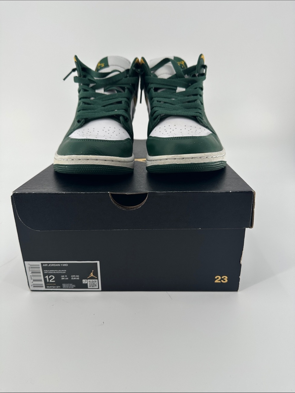Jordan 1 Mid High-Top Sneakers in Noble Green & Pollen-White